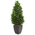 Nearly Naturals 56 in. Bay Leaf Cone Topiary Artificial Tree in Black Planter 9372